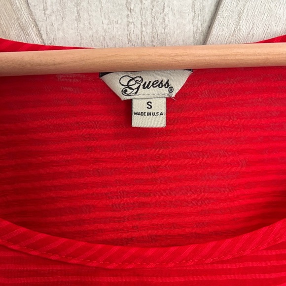 Guess Vibrant Red Striped Cold Shoulder Top - Picture 2 of 6